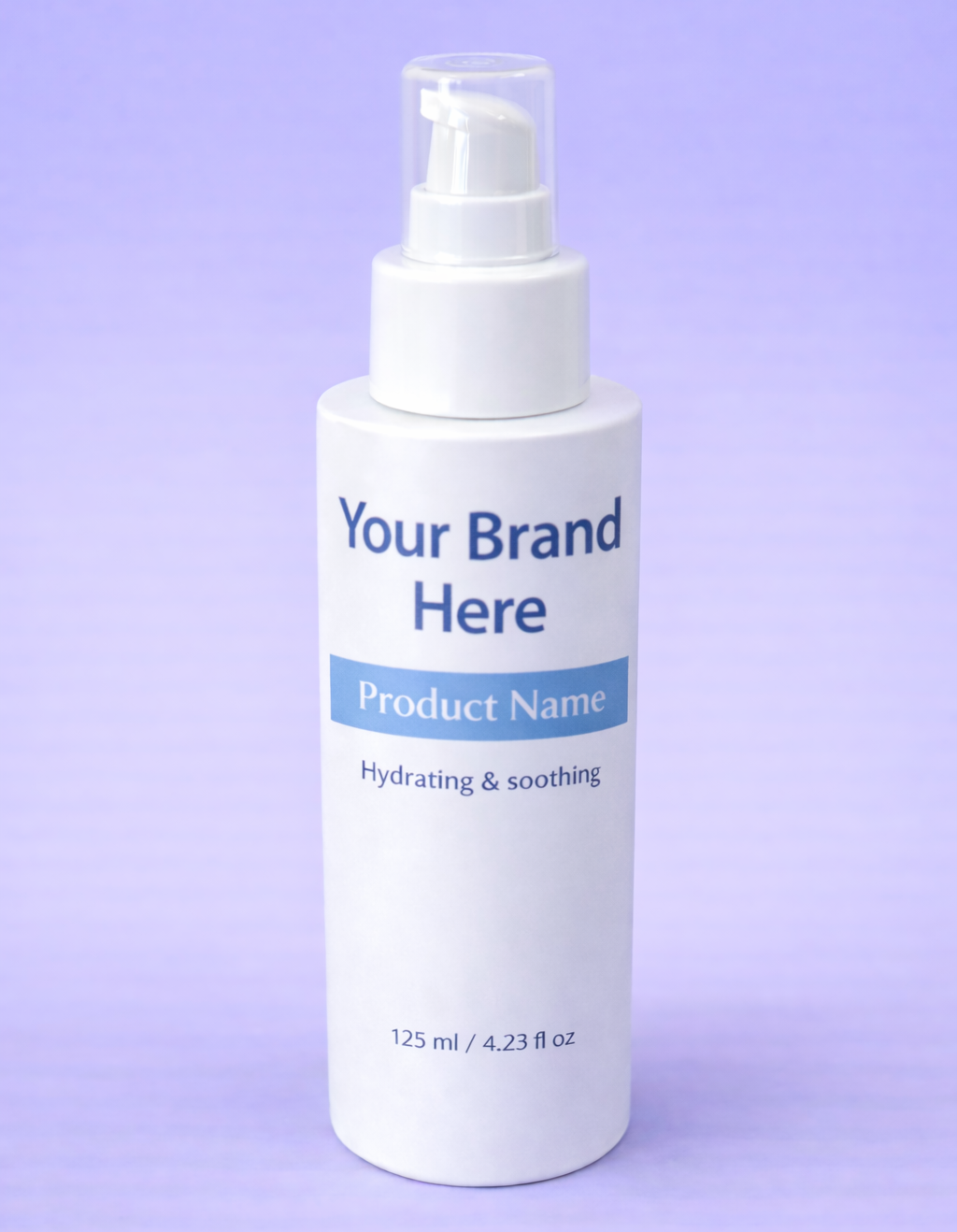 Placeholder bottle with 'Your Brand Here' text on a purple background