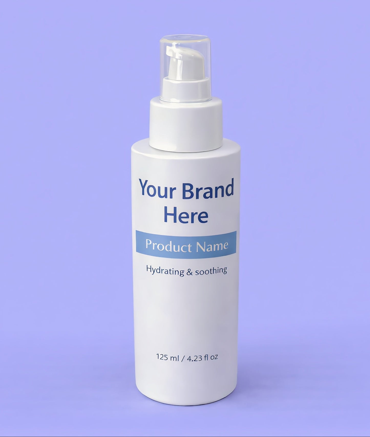 White bottle with customizable branding on a purple background