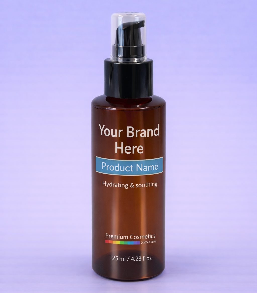 Amber bottle with label on a purple background