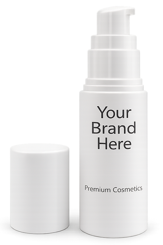 White cosmetic bottle with pump and cap on a white background
